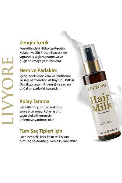 LİVYORE Saç Bakım Sütü (Hair Milk) Tüm Saç Tipleri İçin 150 ml