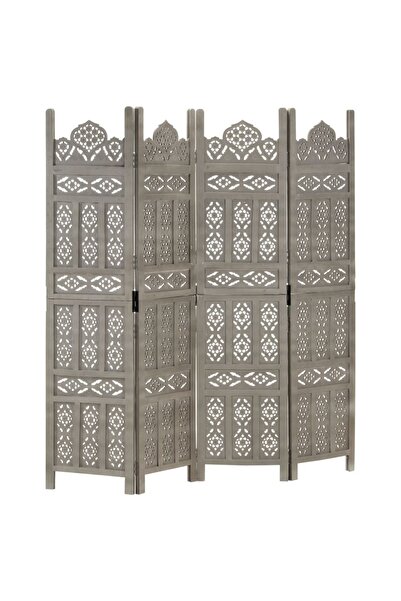 vidaxl Hand carved 4-Panel Room Divider Grey 160x165 cm Solid Mango Wood