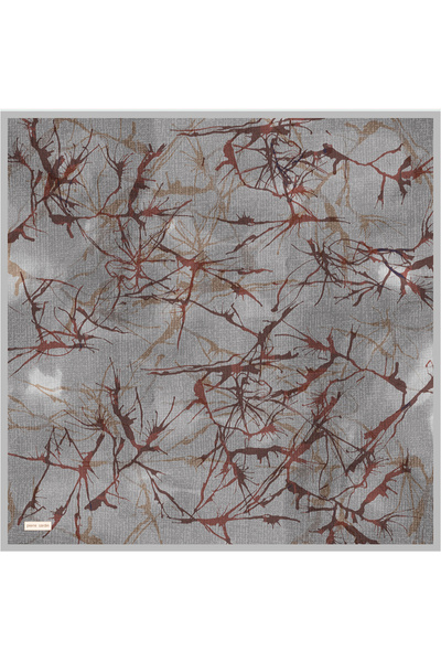 Pierre Cardin Brown Gray 90X90 Silk Twill Scarf
