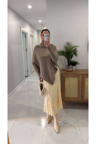 BİRCANÇİL Natra Krem Dantelli Astarlı Etek