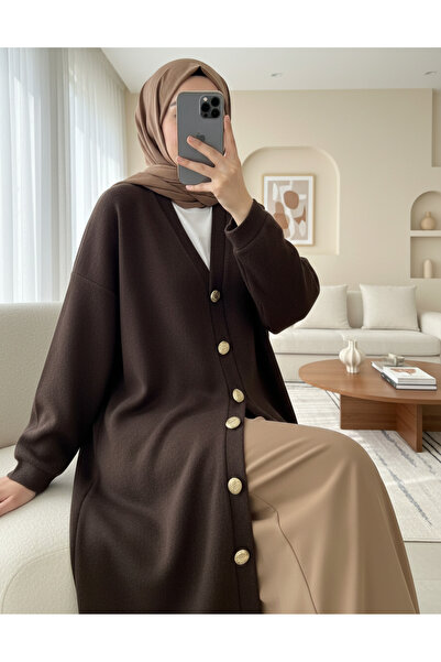 Modamorfo Buttoned Thessaloniki Long Cardigan - Brown