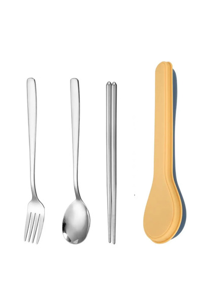 Choice Yellow Cutlery Set with Storage Case Korean Style Portable Tableware S...