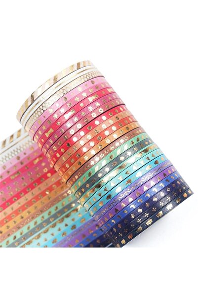 Arabest مجموعة من 24 لفة شريط لاصق، شريط ذهبي رفيع مزخرف، عرض 3 مم، شريط لاصق...