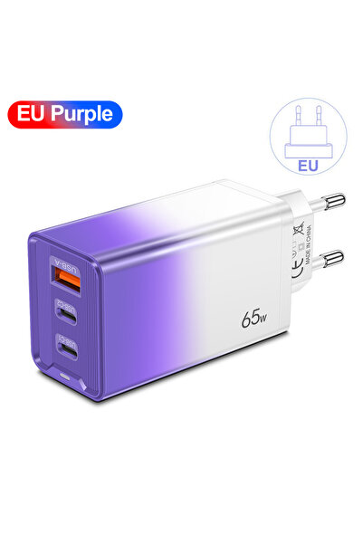 Choice شاحن USB+2PD سريع الشحن من النوع C، أبيض بنفسجي، بقوة إجمالية 65 واط، ...