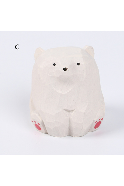 Choice تمثال دب خشبي أبيض صغير مصنوع يدويًا، تماثيل حيوانات مصغرة لدب قطبي، ديكور منزلي ومكتبي