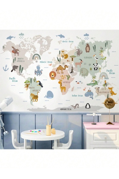 Choice MULTI Animal world map children's room stickers kindergarten classroom decoration cartoon decoration