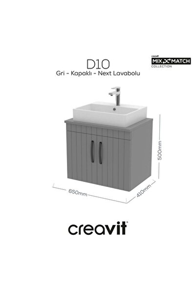 Creavit D10 Next Lavabo Dolabı Kapaklı 65 cm Gri Gövde Lake Kapak