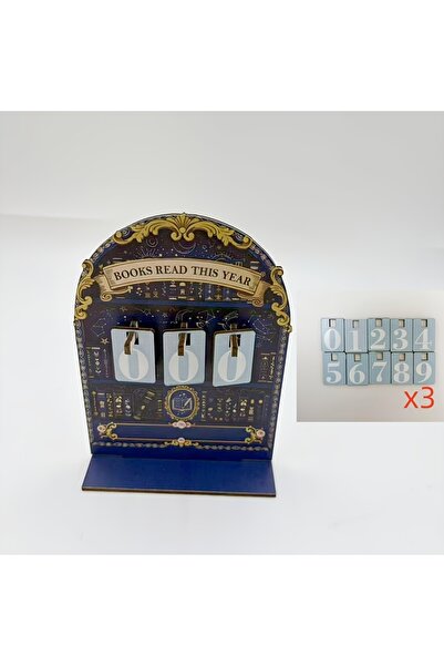 Choice كتاب خشبي أزرق، كتاب قراءته هذا العام، عداد تحدي القراءة، متتبع رف الك...