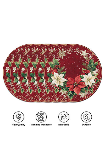 Choice 6 قطع - YM-40 مفارش طعام دائرية من فيكاما لعيد الميلاد، خلفية حمراء، م...