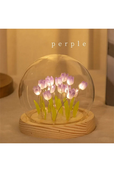 Choice مصباح ليلي على شكل زهرة توليب اصطناعية بنفسجية - مصباح LED يدوي الصنع ...