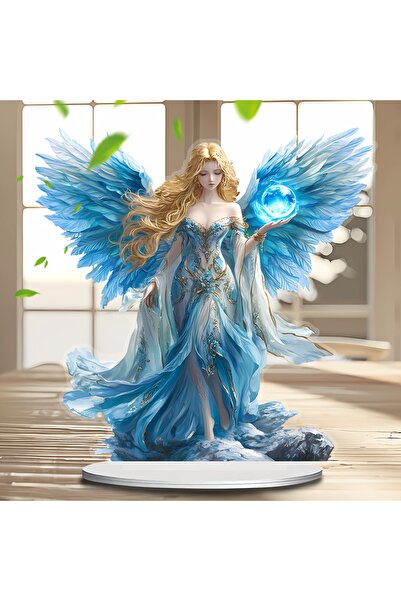 Choice زينة جناح أزرق متعدد الألوان / تمثال ملاك حارس / زينة مكتبية من الأكري...