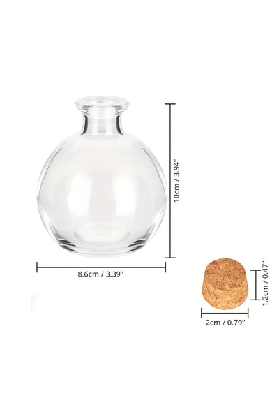 Choice زجاجات زجاجية شفافة مزخرفة بسدادات من الفلين، عبوات زجاجية دائرية للعلاج العطري،