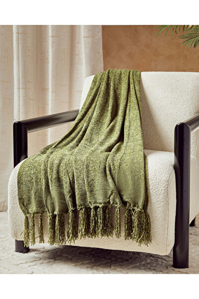 REDTAG Olive Chenille Throw With Fringes