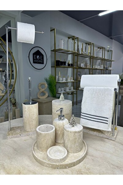 ege gross Traverten Mermer Banyo Seti- 9 Parça -Mermer Banyo Seti