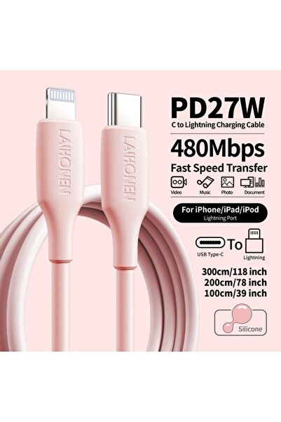 Choice8 Type-C to Lightning 2m Pink 27W PD Fast Charging Cable USB-C to Light...