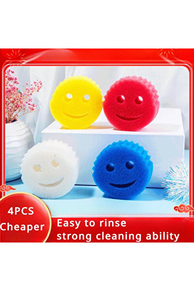 Choice Random 4pcs 2/4PCS smiling face Dishwashing Sponge Cloth Strong Scouring Pad Kitchen Bathroom Miracl