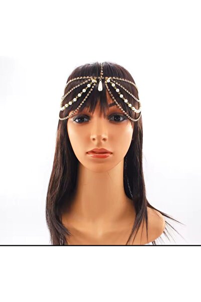 Shiklik Accesoriu de păr elegant și rafinat pentru femei, cu lanț și perle.