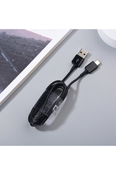Samsung كابل أسود بطول 120 سم بدون علبة، متوافق مع S8 وS9 وS10، من النوع C، يدعم الشحن السريع بقدرة 15 و25 واط، لنقل البيانات.