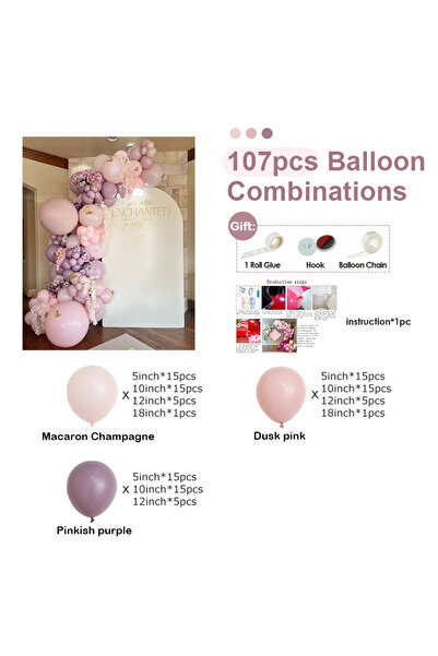 Choice مجموعة أخرى من 107 قطعة من بالونات قوس الباستيل، بالونات وردية بنفسجية...