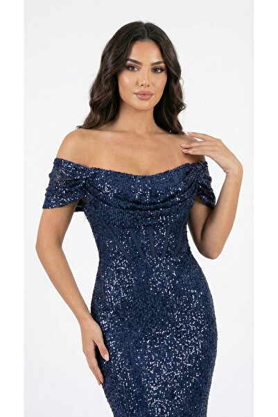 Lovely Dress Payetli Işıltılı Korse Detaylı Uzun Balık Abiye