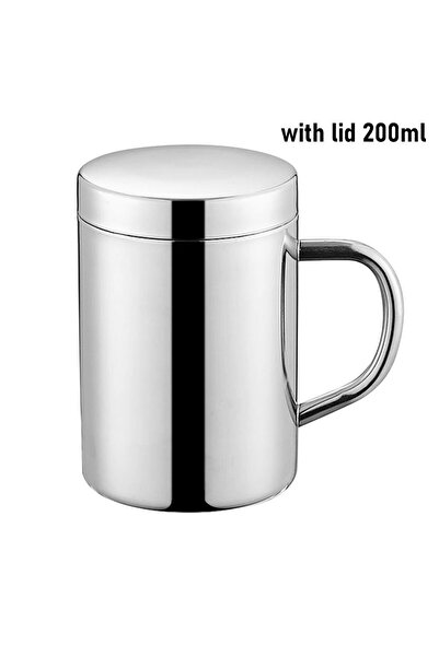 Choice with lid 200ml 1Pcs 200/300/400ML Stainless Steel Coffee Mug Double Layer Anti-scalding Cup Portable