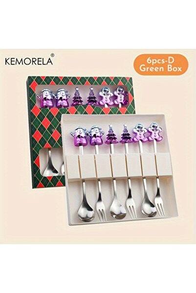 Choice 6pcs-D-Green Box KEMORELA 2/4/6PCS Christmas Stainless Steel Spoon Christmas Deer Tableware Coffee S