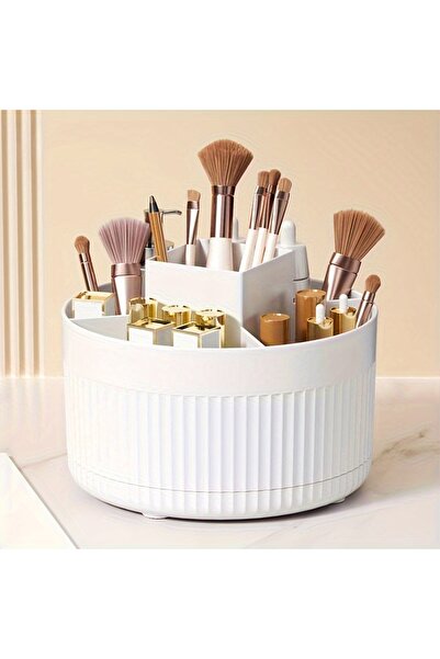 Choice منظم مكياج أبيض دوار 360 درجة، منظم مكياج يُوضع على سطح الطاولة، ملحقا...