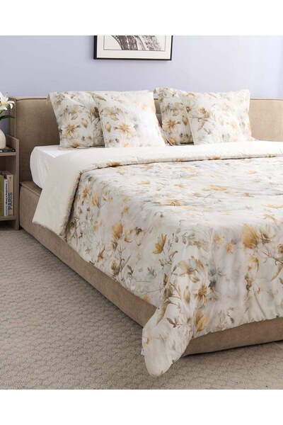 REDTAG طقم لحاف قطني مطبوع عليه زهور، لون عاجي، مكون من 5 قطع (مقاس مزدوج)