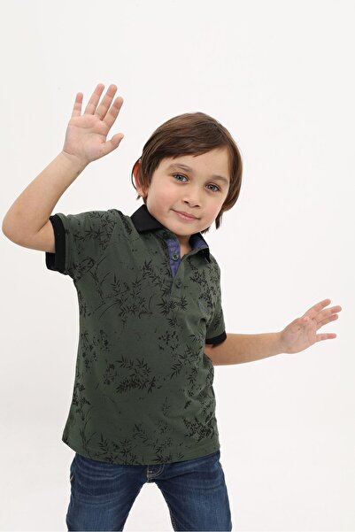 Toontoy Boy's Printed Polo Neck Buttoned Short Sleeve T-Shirt