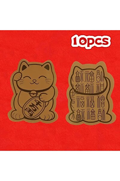 Choice Yellow 10pcs Golden Lucky Cat Stickers with Glitter. Reusable Decals f...