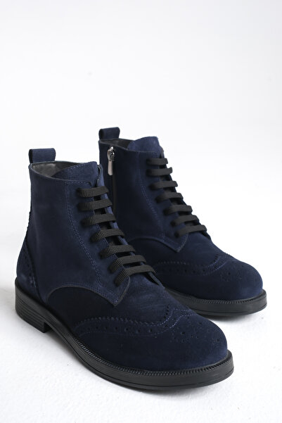 GNS Shoes Mujer Genuine Leather Navy Blue Suede Women's Oxford Boots
