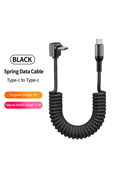 Choice6 كابل USB-A إلى Type أسود بطول 1.5 متر، ملفوف بزاوية قائمة، مضفر بزاوي...