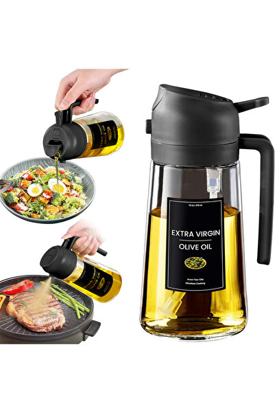 Choice موزع زيت أسود 2 في 1، بخاخ زيت للطبخ - 470 مل/16 أونصة، لون زيتون