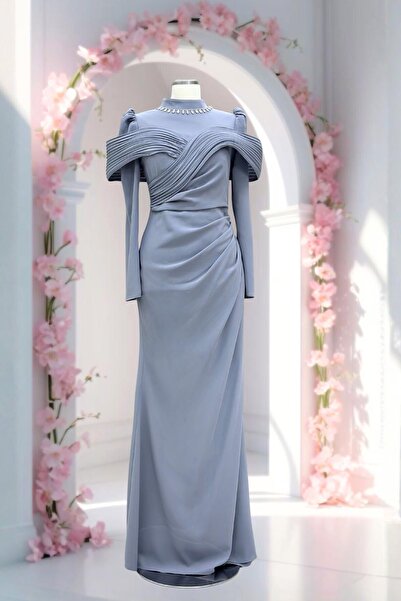 Amine Hüma Dila Abiye Elbise Gri