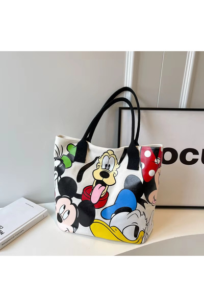 Choice حقيبة يد نسائية سوداء من قماش الكانفاس بتصميم ميكي ماوس الكرتوني، مقاس...