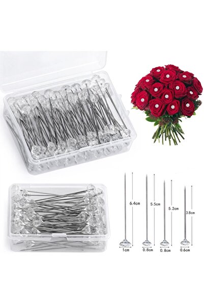 Choice3 دبابيس زهور فضية اللون، 100 قطعة، مزينة بأحجار الراين الكريستالية، عل...