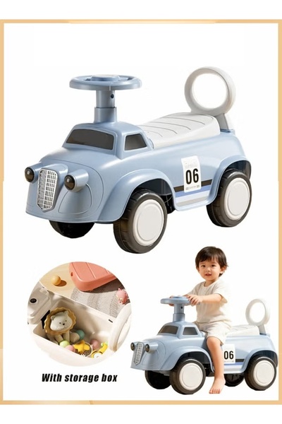 Generic سيارة أطفال كهربائية بمقبض دفع وإضاءة موسيقية ومساحة تخزين للأطفال الصغار من عمر سنة إلى 3 سنوات