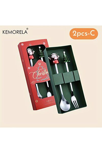 Choice 2pcs-C KEMORELA 2/4/6PCS Christmas Stainless Steel Spoon Christmas Deer Tableware Coffee Spoon Desse