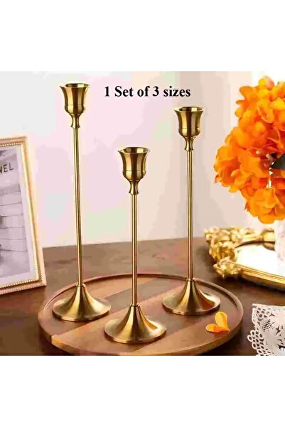 Choice bronze-3 sizes Set of 3 Vintage Elegant Metal and Aluminum Tabletop Candle Holders, Suitable for Wed