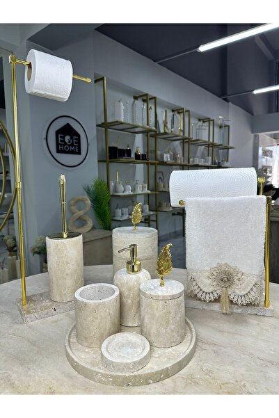 ege gross Traverten Mermer Banyo Seti- 9 Parça -Mermer Banyo Seti