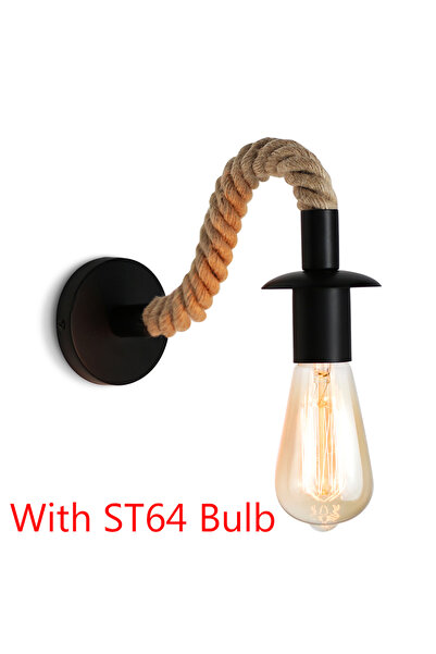 Choice With ST64 Bulb Vintage Sconce Wall Lights Fixture E27 Hemp Rope Wall L...