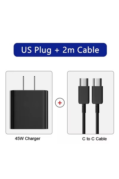Choice قابس أمريكي - كابل بطول 2 متر، شاحن USB-C فائق السرعة بقدرة 45 واط وتي...