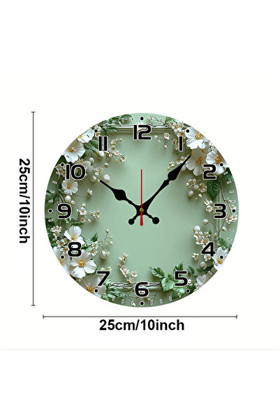 Choice ساعة حائط خشبية دائرية صامتة مقاس 10 بوصات بتصميم إكليل أخضر رومانسي (GZ-WYT08200047)، مناسبة لغرف المعيشة