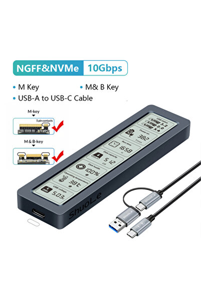 Choice NGFF-NVME-10Gbps Intelligent Digital Hard Drive Box, External Shell with Display Screen, Solid-State