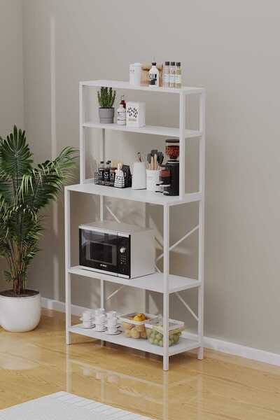 WOODENSA Beyaz Mutfak Rafı Metal Ahşap Çok Amaçlı Mutfak Rafı Mutfak Bangosu ...