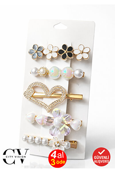 cityvision Set od 5 sjajnih kopči za kosu sa bisernim dizajnom, 6 cm