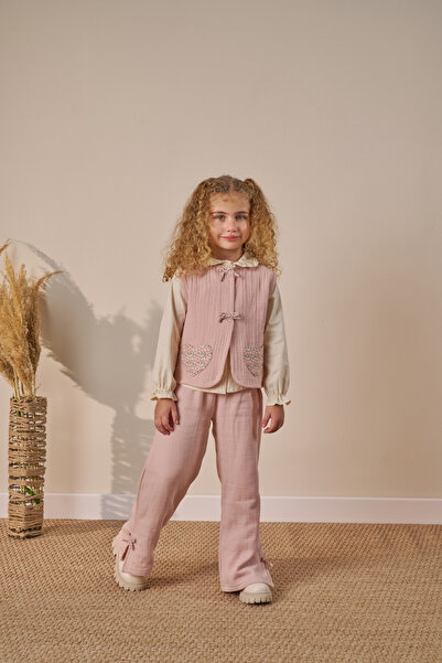 Minipodyum Vestă din muselină cu detaliu de fundă, confortabilă, croială pant...