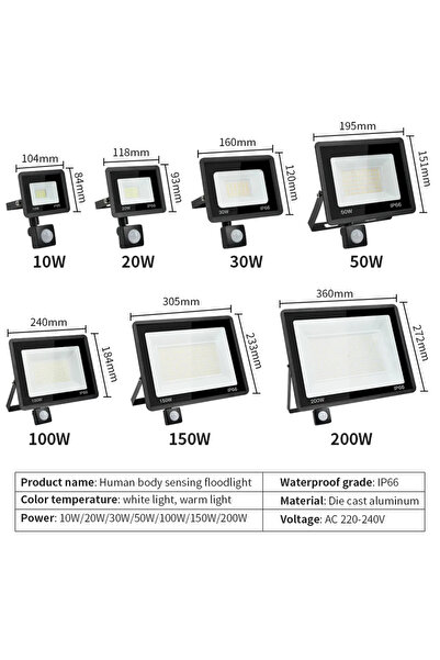 Choice كشاف إضاءة LED أبيض دافئ بقوة 50 واط مع مستشعر حركة PIR، مناسب للاستخد...