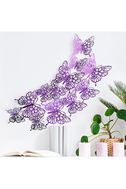 Choice 12 قطعة من ملصقات الحائط ثلاثية الأبعاد على شكل فراشات مجوفة باللون ال...