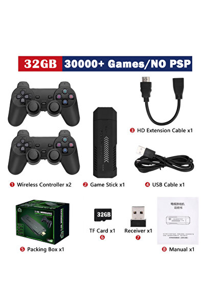 Choice 32GB-30000Game 4K HD Video Game Console 32/256G 60000+Games X2 Plus Game Stick 2.4G Double Wireless